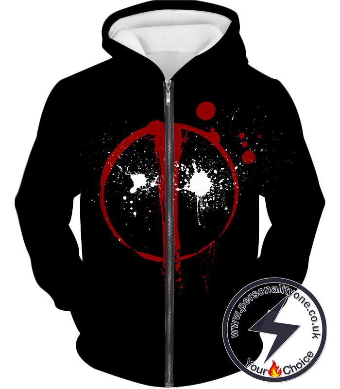 Very Awesome Deadpool Cool Promo Logo Black Zip Up Hoodie